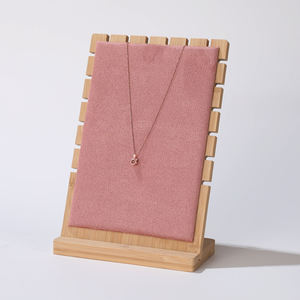 Support de présentation de bijoux en bois de bambou carré de luxe sur mesure en gros, en daim/PU, noir - Product Image 3