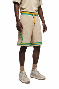 Shorts de bain tissés beiges pour hommes, taille mi-haute, avec cordon de serrage, bande latérale, décontractés, élastiques, 100 % polyester, longueur Bermuda - Product Image 2