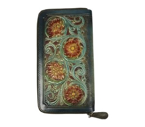 Elegant Handmade Leather Ladies Long <b>Wallet</b> Stunning Pattern Multiple Card Slots <b>RFID</b> <b>Blocking</b> Secure Zip Closure Stylish - Product Image 2