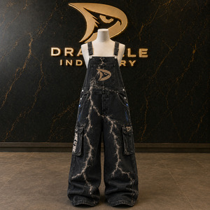 Overol Eléctrico de Mezclilla con Múltiples Bolsillos, Estilo Cargo, Unisex, Corte Regular, Casual, Lavado Intenso, Moda Urbana Grunge - Product Image 1