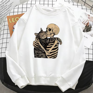 Sudaderas con Capucha para Mujer, Estilo Vintage, Profesional, de Alta Calidad, con Diseño Retro de Calavera y Gato, Sudadera Cálida de Forro Polar, Cuello Redondo Suave - Product Image 2