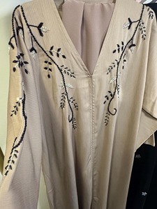 Luxury Beige Beaded Embroidered Open Front <b>Abaya</b> for <b>Women</b> | Elegant Modest Islamic Wear - Product Image 3