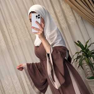Robe Abaya Musulmane Modeste avec Hijab Assorti et Ceinture, Manches Longues Ornées, Respirante, Infroissable, Légère, en Nida, Longueur Cheville - Product Image 5