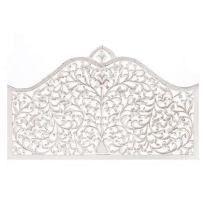 Luxury Handcrafted Solid Wood Bed <b>Frame</b> Ornate Floral Jaali Arch Carving <b>Antique</b> White Wash Finish - Product Image 2