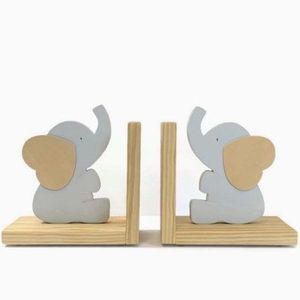 Sujetalibros de Madera con Forma de Elefante, Estilo Escandinavo, para Niños, Estantes de Madera Grises, Accesorios de Decoración para Habitación Infantil - Product Image 1
