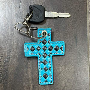 New Keyring <b>Personalized</b> Checkered Pattern Cowhide Leather <b>Keychain</b> Birthday Gift Bag Charm <b>Keychain</b> Customized Cross <b>Keychain</b> - Product Image 4