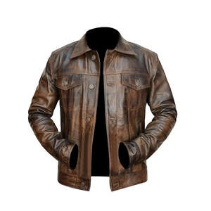 Chaqueta Trucker Retro de Cuero Vacuno para Hombre - Product Image 3