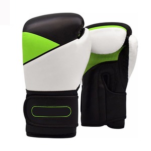 Gants de boxe noir, blanc et vert en similicuir avec fermeture Velcro respirants pour adultes unisexes pour l'entraînement de boxe - Product Image 3