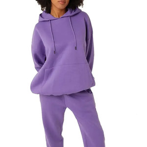 Ensemble de survêtement pour femme, sweat-shirt à col rond uni, pantalon à cordon de serrage long, coupe décontractée, vêtements d'automne, 100% polyester - Product Image 1