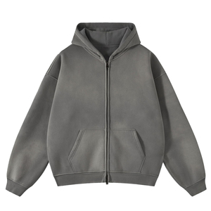 <b>Men's</b> Oversized Hooded Zip-Up Fleece Sweatshirt Solid Color Casual Streetwear Hoodie 100% Cotton Winter Wear - Product Image 1