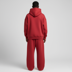 Men's Red Hoodie And Sweatpants <b>Set</b> Solid Color Casual Wear With Logo Print Front Heat Transfer Printing 100% Cotton Tracksuit - Product Image 2