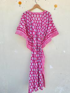 Bata Kimono con Estampado de Dibujos Animados para Mujer, 100% Algodón, Camisón de Verano Hecho a Mano, Cuello en V, Cintura Elástica, Largo Completo/Hasta la Rodilla - Product Image 3