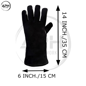 Guantes de Soldadura de Cuero Vacuno Negro, Resistentes al Calor y a las Llamas, con Puño Largo y Costuras Reforzadas, para Trabajo - Product Image 5