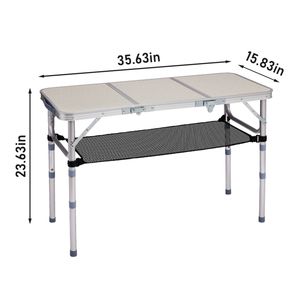 Outdoor Folding Camping <b>Table</b> 3ft <b>Portable</b> <b>Picnic</b> <b>Table</b> 3 Adjustable Height Small Aluminum Foldable Lightweight for Bedroom - Product Image 6