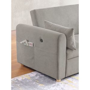 Divano letto trasformabile Marielle 55"W in velluto a coste grigio con porte USB, tasche porta riviste e cuscini - Categoria: Divani letto - Product Image 6