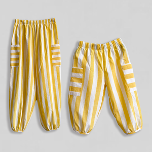 Pantalon cargo léger et doux en coton 100% à rayures pour enfants, pantalon assorti à carreaux pour garçons et filles, pantalon unisexe pour l'extérieur, pantalon pour hommes - Product Image 1