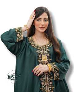 Awais House Women's Green Embroidered Polyester <b>Kaftan</b> Winter Elegant Floor Length Regular Fit <b>Long</b> Sleeve Hooded Ethnic Wedding - Product Image 1