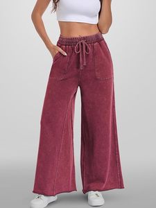OEM Custom Logo <b>Women's</b> <b>Straight</b> <b>Leg</b> Fleece Sweatpants Jeans High Waist Casual Baggy Palazzo Pants Trousers Pockets 100% Cotton - Product Image 3