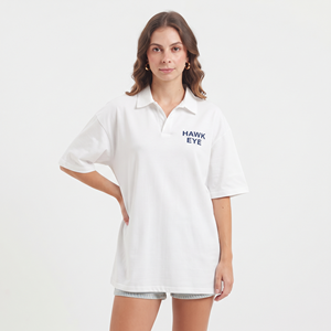 T-shirt polo surdimensionné pour femme, couleur blanche unie, 100% coton, logo personnalisé, décontracté, manches courtes, haut d'été - Product Image 3