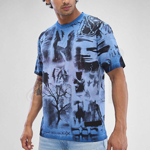 Abstract Graffiti Print Men Oversized Black Blue T Shirt Streetwear <b>Spray</b> Paint Graphic Loose Fit Short Sleeve T-shirts Custom - Product Image 1
