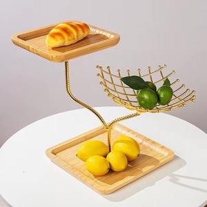 Eye catching <b>wooden</b> & metallic fruit <b>basket</b> platter rust-resistant finishes ensure the <b>basket</b> looks new for years - Product Image 1