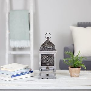 Farol Decorativo de Madera Vintage con Cajón de Almacenamiento, Portavelas Rústico para Decoración del Hogar - Product Image 1