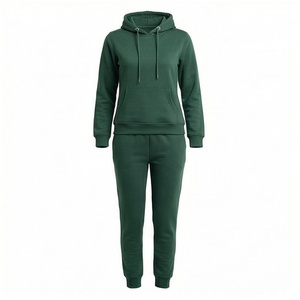 Conjunto Deportivo Casual para Mujer, Sudadera con Capucha Verde Sólido y Pantalones Jogger, Manga Larga, Peso Medio, 100% Algodón, Ropa de Otoño - Product Image 1