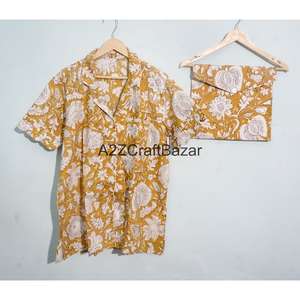 Conjunto de Pijama de Algodón Hecho a Mano en India, Transpirable, con Estampado Floral Vintage, Manga Corta, Largo Completo, Romántico para Mujer - Product Image 2