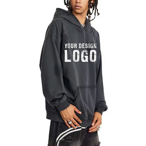 Customized Logo Heavyweight Drop Shoulder Loose <b>Mens</b> Hoodies Autumn Winter Vintage Distress Oversized <b>Men's</b> Hoodies - Product Image 3
