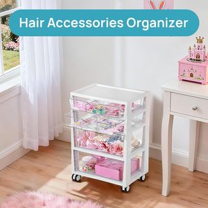 Carrello portaoggetti a 4 ripiani con ruote, organizer in plastica con cassetti per forniture artistiche e artigianali - Product Image 5