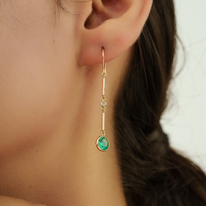 Elegant Classic Design Handcrafted 7 mm Round Cut Emerald & Diamond Simple <b>Dangle</b> <b>Earrings</b> Solid 14K Yellow <b>Gold</b> Bulk Jewelry - Product Image 4