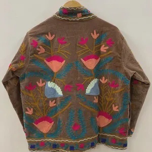Bohemian Floral Embroidered Velvet Jacket Windproof and Breathable Suzani Overcoat Winter Knitted Short <b>Coat</b> - Product Image 4