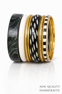 Premium Black <b>Gold</b> <b>Bangle</b> <b>Set</b> – Resin & Alloy Stack Bracelets with Rhinestones for Women, Trendy Fashion Jewelry Wholesale - Product Image 6