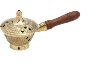 Brûleur à Bakhoor en laiton de qualité supérieure avec poignée en bois, diffuseur d'aromathérapie, bougies et parfums d'intérieur, porte-encens en métal - Product Image 1