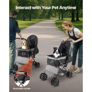Poussette pliable pour chien à 4 roues avec design imperméable, maille en nylon et poignée réversible - Product Image 6