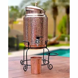 Distributeur d'eau de luxe en cuivre martelé avec support en laiton, pot à boisson vintage pour hôtel, mariage, traiteur - Product Image 6