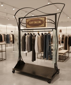 Modern Freestanding Adjustable Metal Garment Rack LED <b>Lighting</b> Powder Coated Light Weight Display Stand for Apparel Retail Store - Product Image 6