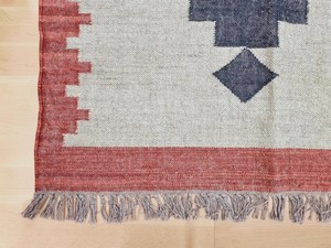 Tapis Kilim fait main à motif géométrique, tissage plat, laine acrylique, rectangulaire, pour salon, avec support en jute - Product Image 2