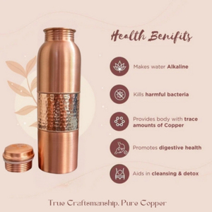 Bouteille d'eau ayurvédique en cuivre pur, design martelé, réutilisable, écologique, portable, finition mate, luxe moderne, logo personnalisé, OEM - Product Image 3