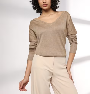 Pull tricoté à manches longues pour femme, col en V, en polyester/nylon, confortable et décontracté pour l'hiver – Nouvelle collection très prisée - Product Image 4