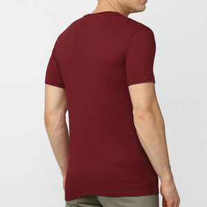 T-shirt pour homme en bleu marine, col rond, manches courtes, coupe ajustée, uni, décontracté, tricoté, respirant, séchage rapide, 320g, avec logo sur le devant, OEM ODM - Product Image 5