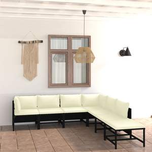 Ensemble de salon de jardin à cadre noir avec coussins blanc crème - Product Image 1