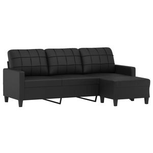 Canapé noir 3 places avec repose-pieds pour le salon - Product Image 3