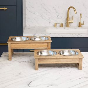 Classic Wooden Dog Food Bowl Elevated Pet Dining <b>Stand</b> Featuring Durable Stainless Steel Bowl And Stable Wooden Base - Product Image 4