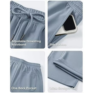 Men Wide Leg Sweatpants Elastic Waist Drawstring Casual Lightweight Polyester/Cotton <b>Pants</b> with Side Pockets Spring Style - Product Image 5