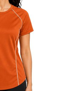 Customized Women Orange Quick Dry Sports T Shirt Breathable Lightweight Gym Running Workout Yoga Athletic Activewear Tee <b>Top</b> - Product Image 4