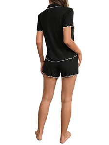 Solid Color Short Sleeve Shorts Sleepwear Set Women Loose Full Length Adult Women's Sleepwear Women's Solid Color Pure Pajaama - Product Image 2