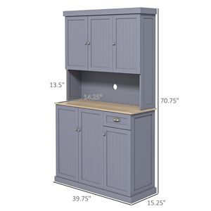 "Farmhouse <b>Kitchen</b> <b>Pantry</b> Storage Cabinet with Hutch 71" Gray Microwave Oven Countertop Adjustable Shelves" - Product Image 3