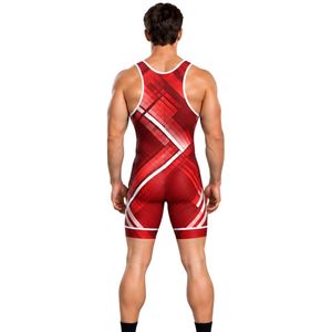 Combinaison de lutte sans manches pour hommes, rouge et blanche, combinaison de compression athlétique, uniforme de sport pour la compétition et l'entraînement - Product Image 5