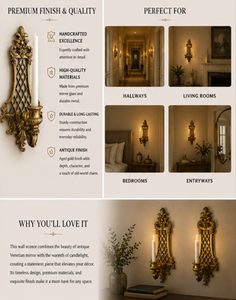 Traditional Brass Wall <b>Sconce</b> With Floral Design And Candle Holder Decorative Hanging <b>Light</b> Fixture - Product Image 3